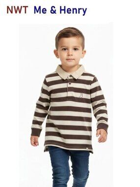 Me & Henry Polo Long-sleeve Cotton Stripe Polo for Boys size 5/6Y
